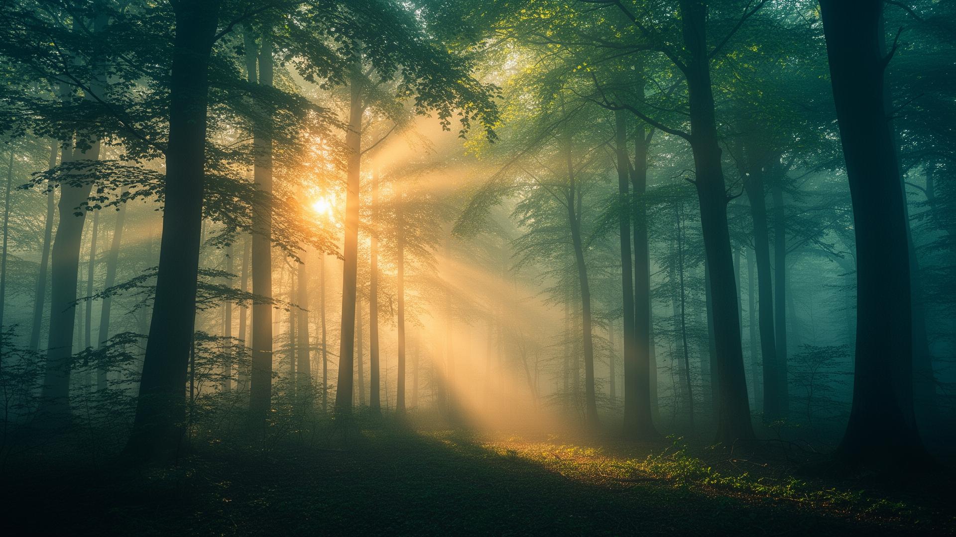 Misty forest at sunrise representing environmental sustainability